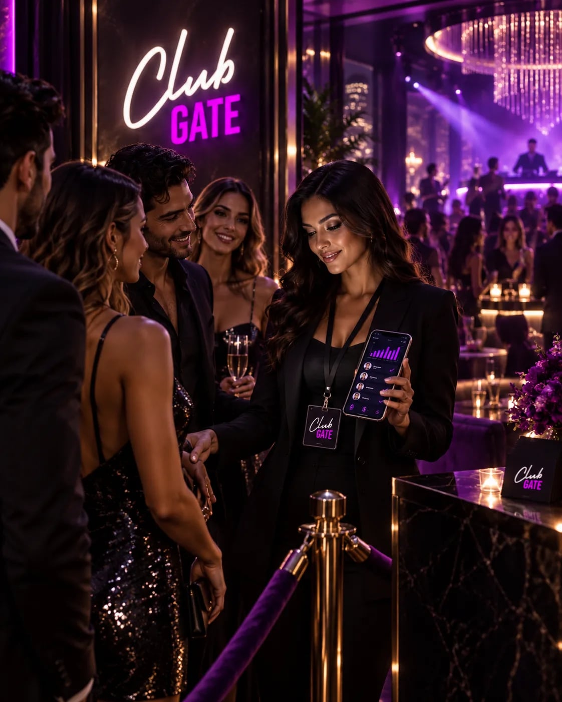 A promoter welcomes guests to Club Gate